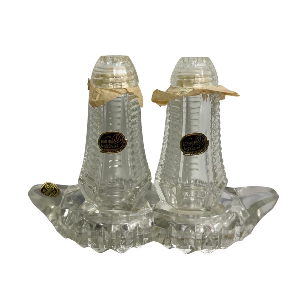 Crystal Clear 24% Full Lead Crystal Salt And Pepper Shakers With Tray